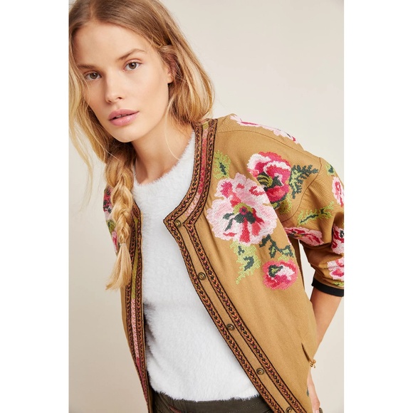 Anthropologie Floral Embroidered Needlepoint Jacket Size XL - Picture 2 of 14
